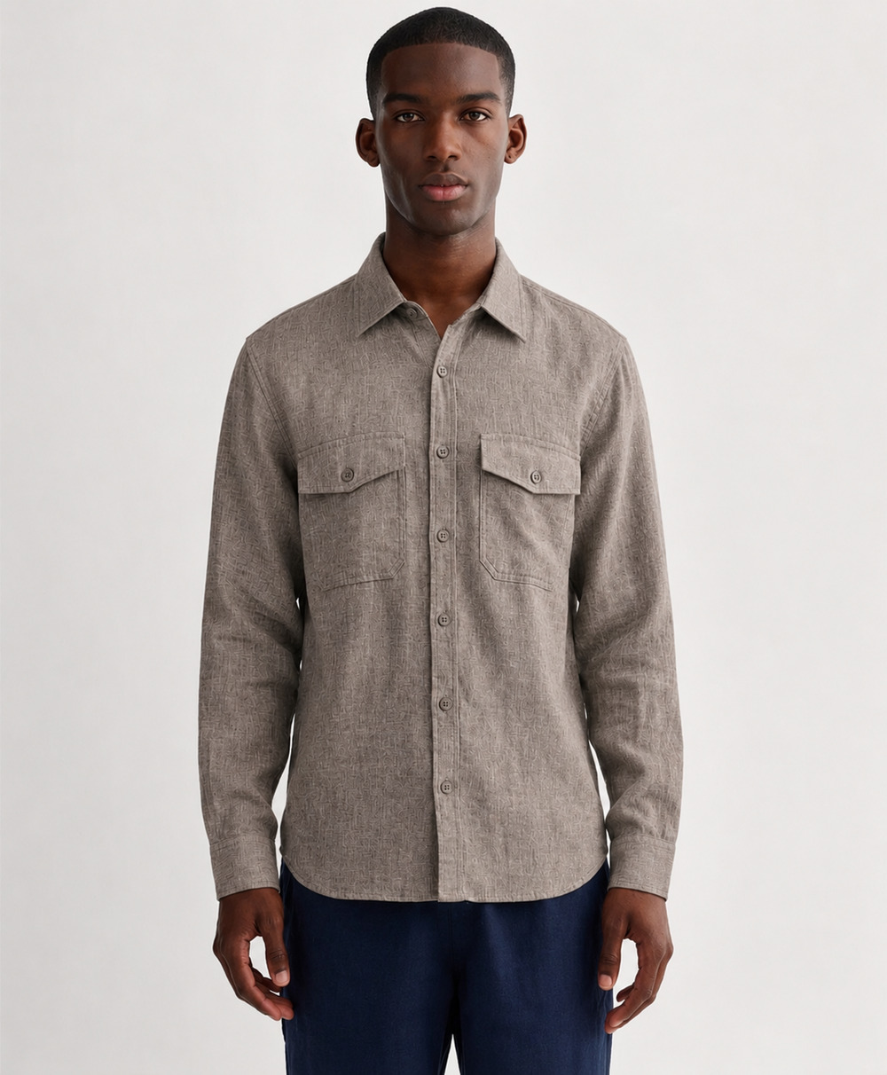 EVERLANE Men's Cotton Shirt — Gray-Brown (Mushroom), Long Sleeve, Size M